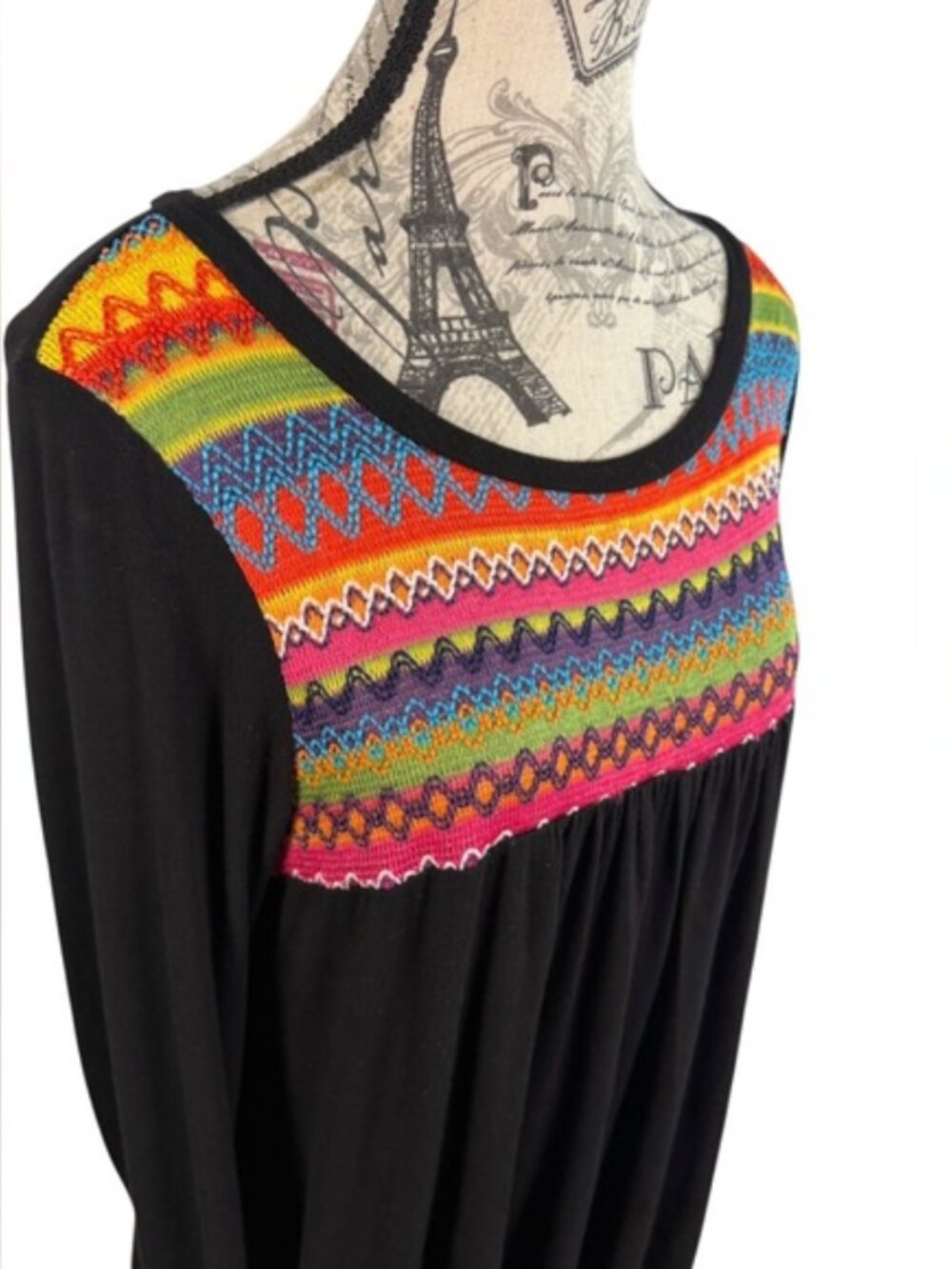 Sun n Moon Boho Embroidered Tunic Top Black Multicolor Size M - Picture 7 of 9
